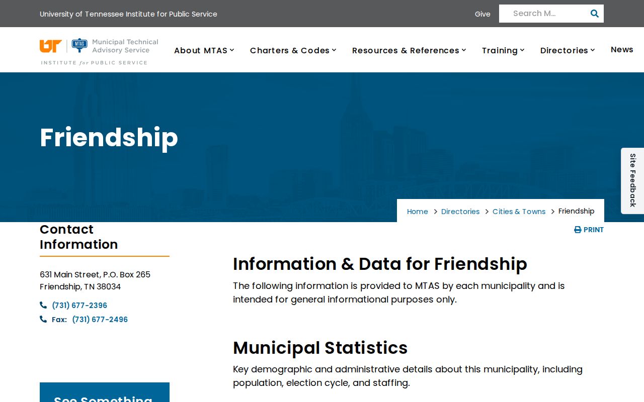 Friendship warrant records, official municipal court and city contact directory