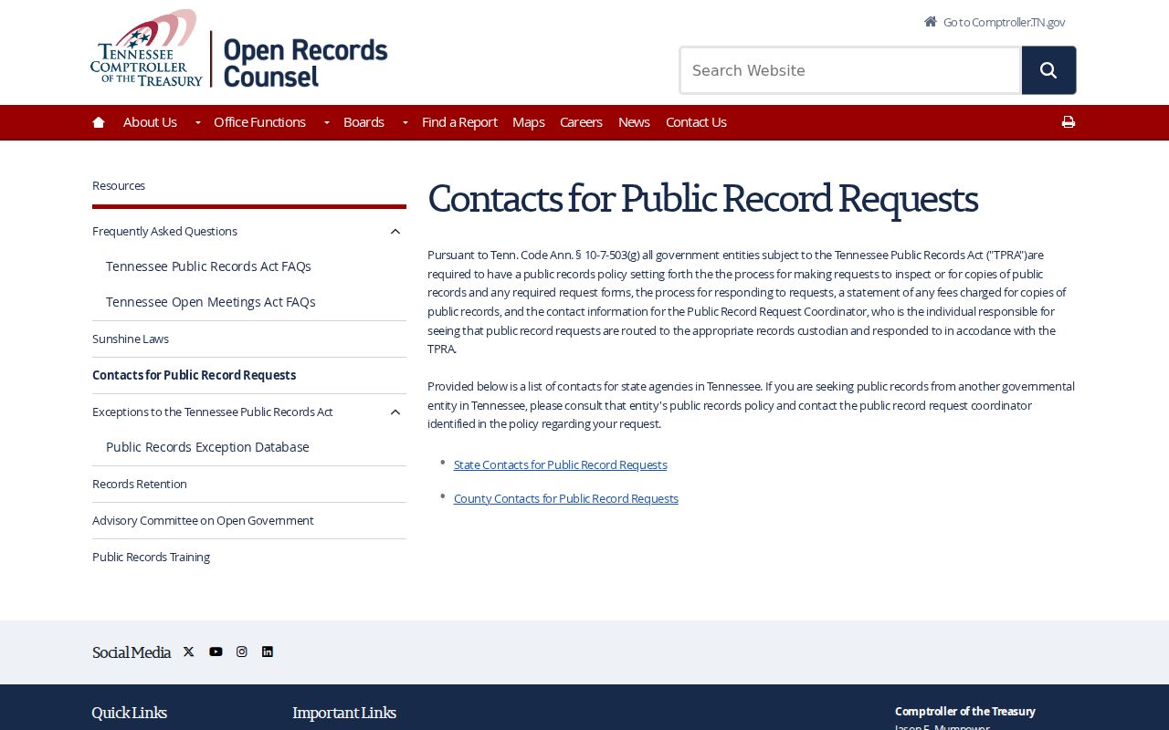 Crockett County warrant records, Tennessee public-record request routing