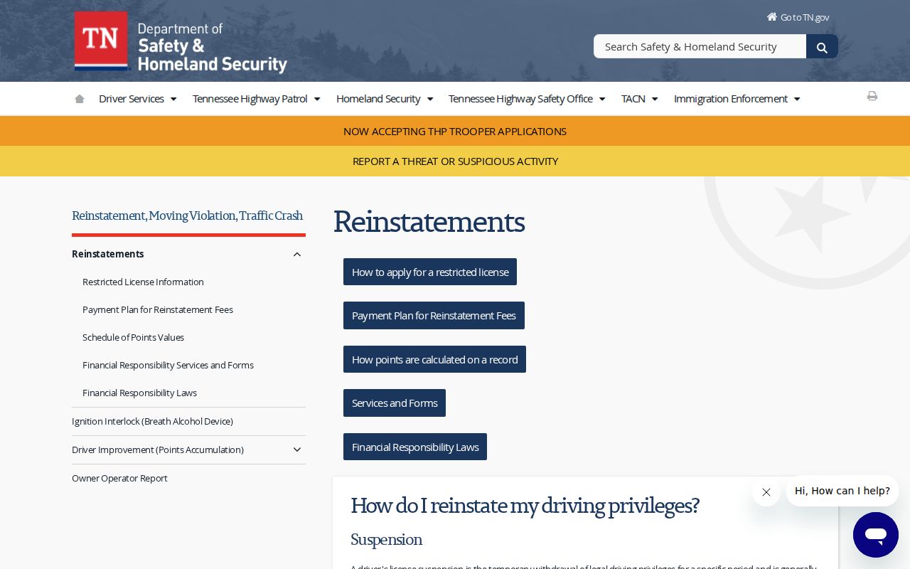 Crockett County traffic warrant guidance, Tennessee license reinstatement route