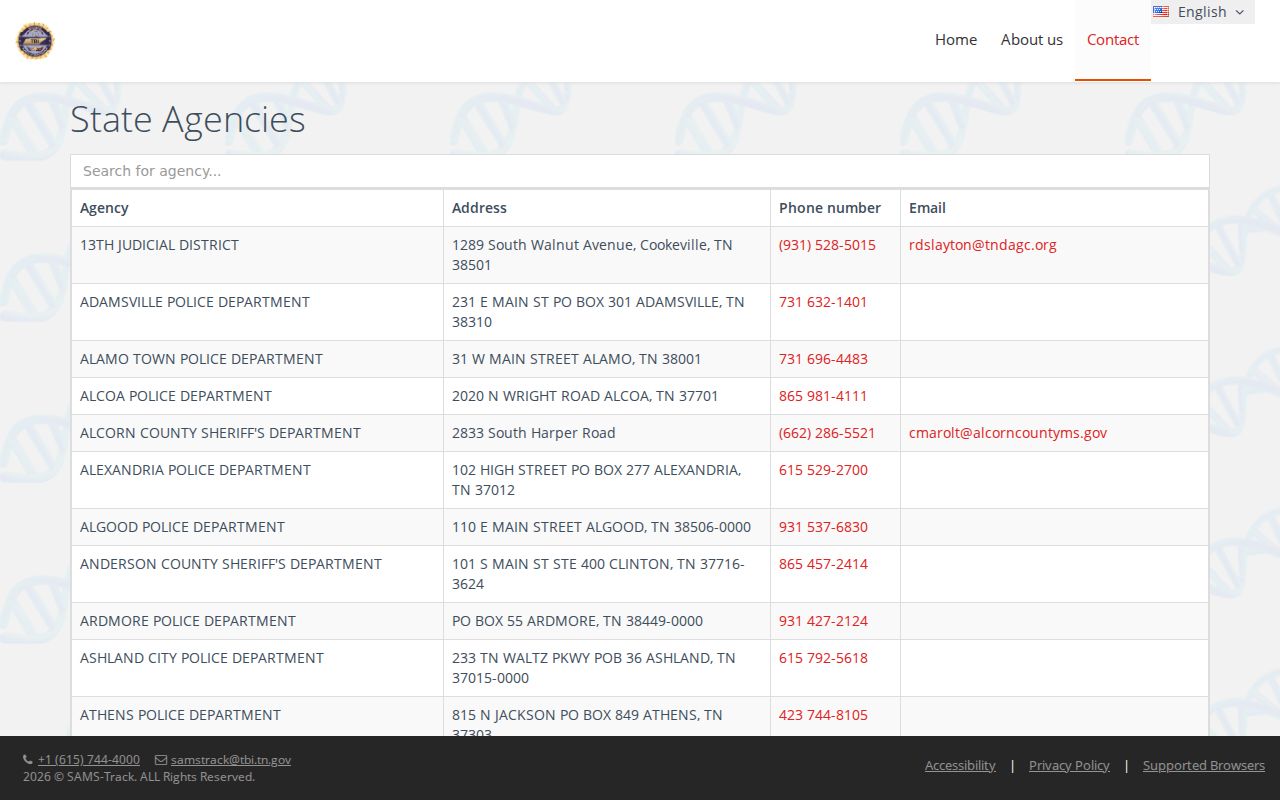 Crockett County arrest warrant lookup, TBI agency contact rows