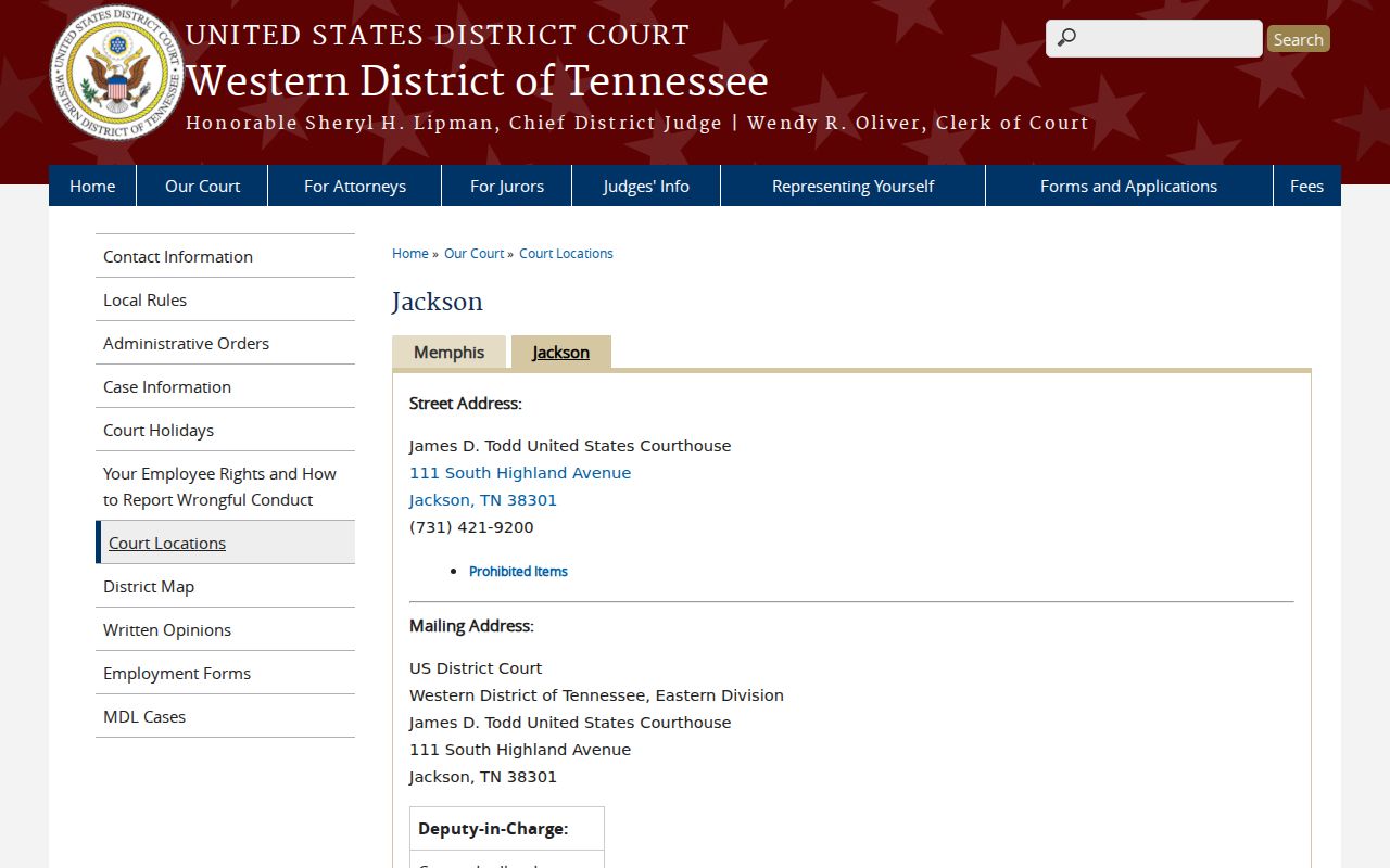 Crockett County most-wanted information, Western Tennessee federal courthouse context